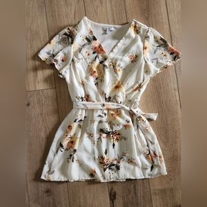 Cream Floral Top Tied Waist Women's Size S
